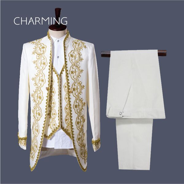 men wedding suit(jacket+pants+vest) white black vogue palace style gold embroidery men tuxedos classic groomsmen actual pictures, Black;gray
men wedding suit(jacket+pants+vest) white black vogue palace style gold embroidery men tuxedos classic groomsmen actual pictures, Black;gray