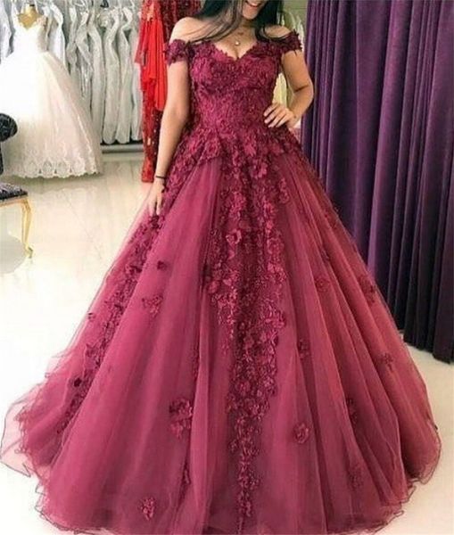 ball gowns off the shoulder burgundy hand made 3d flowers prom gowns applique lace evening formal party gowns, Black
ball gowns off the shoulder burgundy hand made 3d flowers prom gowns applique lace evening formal party gowns, Black