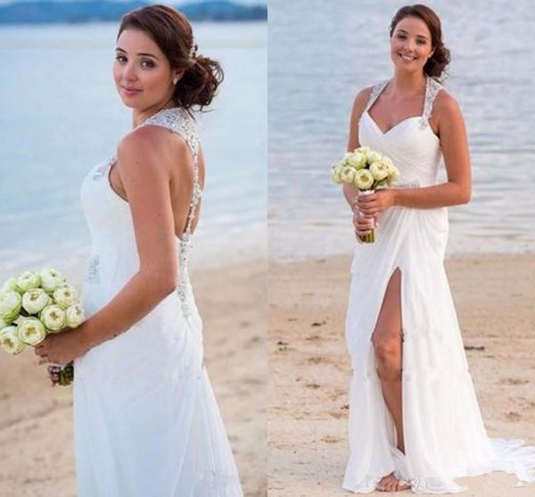 side high split casual beach wedding dresses beadings back pleated chiffon floor length new fashionable bridal gowns custom size, White
side high split casual beach wedding dresses beadings back pleated chiffon floor length new fashionable bridal gowns custom size, White