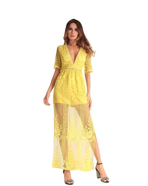 2018 new arrival women deep v neck perspective lace dress women empire half sleeve summer style evening prom dresses, White;black
2018 new arrival women deep v neck perspective lace dress women empire half sleeve summer style evening prom dresses, White;black