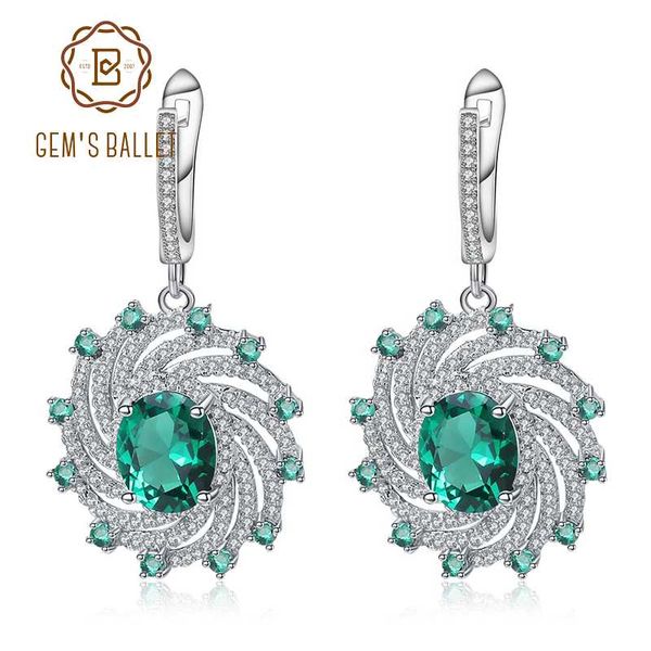 

gem's ballet huge luxury nano emerald dangle earrings solid 925 sterling silver vintage earrings for women gift fine jewelry, Golden;silver