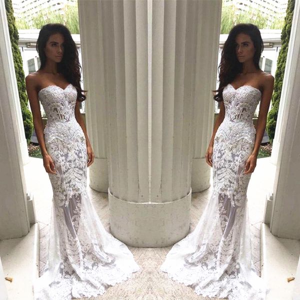 see through lace wedding dresses mermaid sweetheart handmade appliques lace floor length modern bridal gowns custom size, White
see through lace wedding dresses mermaid sweetheart handmade appliques lace floor length modern bridal gowns custom size, White