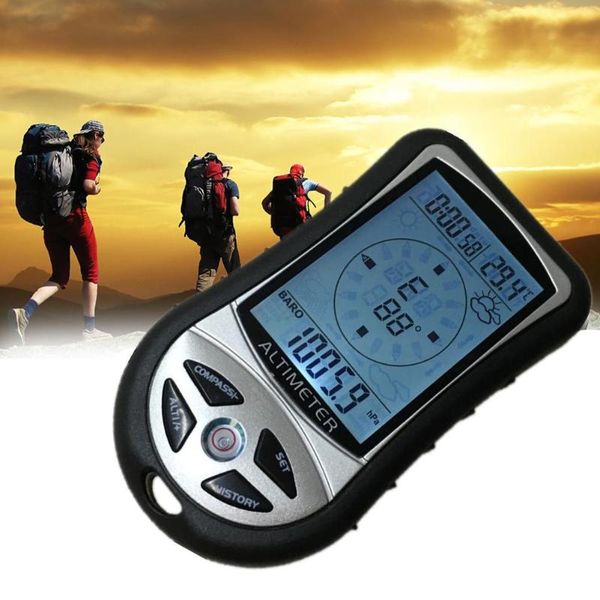 

multifunction 8 in 1 electronic handheld compass altimeter barometer thermometer weather forecast time calendar camping hiking