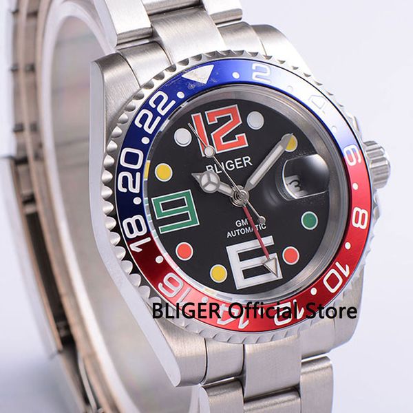 sapphire crystal bliger 40mm black dial blue red alloy bezel gmt function luminous stainless band automatic movement men's watch, Slivery;brown
sapphire crystal bliger 40mm black dial blue red alloy bezel gmt function luminous stainless band automatic movement men's watch, Slivery;brown