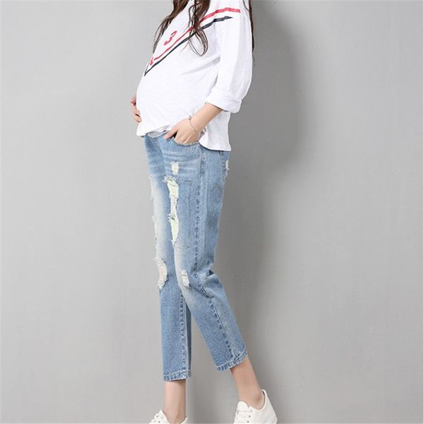 

pregnancy jeans maternity pants for pregnant women clothes jeans nursing prop belly legging ninth pants, White