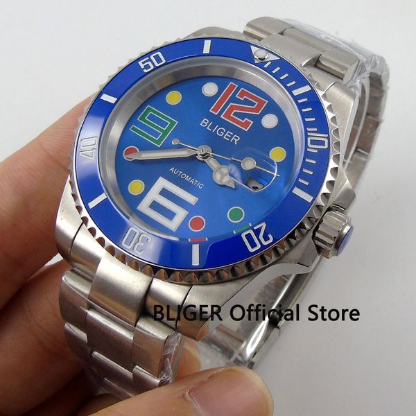 sapphire crystal bliger 40mm blue sterile dial ceramic bezel luminous pointer date magnifier automatic movement men's watch b61, Slivery;brown
sapphire crystal bliger 40mm blue sterile dial ceramic bezel luminous pointer date magnifier automatic movement men's watch b61, Slivery;brown