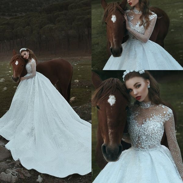 said mhamad 2018 beaded crystals ball gown wedding dresses jewel sheer neck long illusion sleeves formal bridal gown wedding dress, White
said mhamad 2018 beaded crystals ball gown wedding dresses jewel sheer neck long illusion sleeves formal bridal gown wedding dress, White