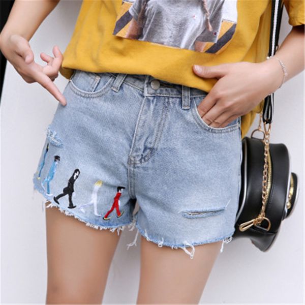 2018 new summer female korean high-waist denim shorts holes irregular flash loose students wild pants, Blue
2018 new summer female korean high-waist denim shorts holes irregular flash loose students wild pants, Blue