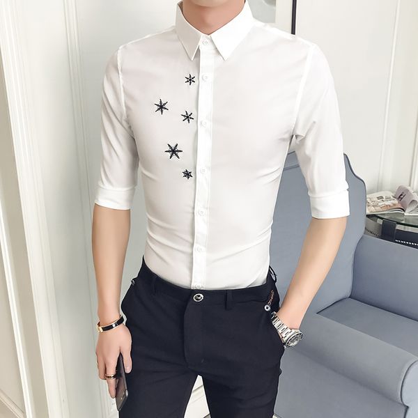 2018 spring men's shirt korean version of the five-point sleeve casual slim short-sleeved fashion classic gentleman cotton, White;black
2018 spring men's shirt korean version of the five-point sleeve casual slim short-sleeved fashion classic gentleman cotton, White;black