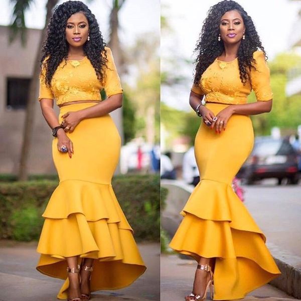 glamorous two pieces prom dresses half sleeve lace appliques mermaid party dress chic high-low tiered evening gowns cocktail dresses, Black
glamorous two pieces prom dresses half sleeve lace appliques mermaid party dress chic high-low tiered evening gowns cocktail dresses, Black