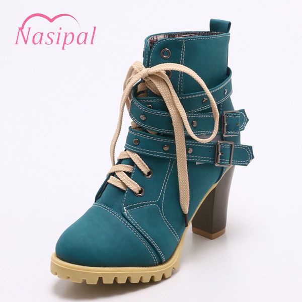 nasipal fashion rivets studded boots thick high heels lace up short boots round toe platform punk style sapatos femininas, Black
nasipal fashion rivets studded boots thick high heels lace up short boots round toe platform punk style sapatos femininas, Black