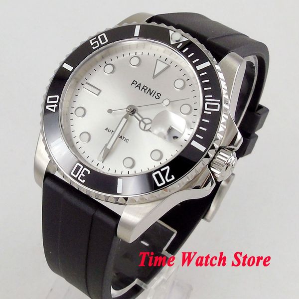 

40mm watch silver dial luminous sapphire glass black ceramic bezel 21 jewels miyota automatic movement men's watch 462, Slivery;brown