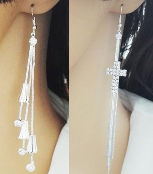 new european and american popular bell cross tassel earrings ultra - long rhinestone ear string earrings stylish classic exquisite, Silver
new european and american popular bell cross tassel earrings ultra - long rhinestone ear string earrings stylish classic exquisite, Silver