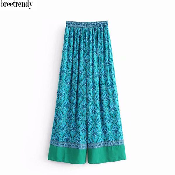 k813 women vintage print pattern elastic waist wide leg casual pants ladies retro autumn trousers, Black;white
k813 women vintage print pattern elastic waist wide leg casual pants ladies retro autumn trousers, Black;white