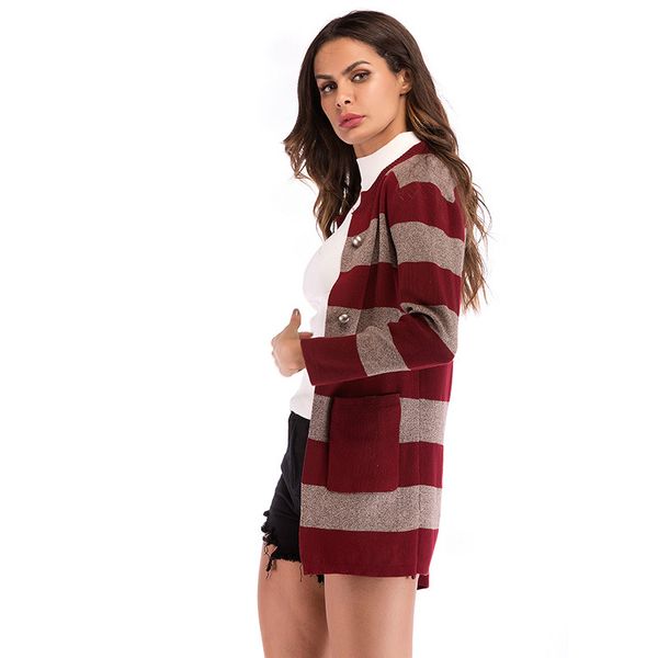 the 2018 winter new women's stripe button pocket knitted cardigan fashionable combination color long-sleeve sweater, White;black
the 2018 winter new women's stripe button pocket knitted cardigan fashionable combination color long-sleeve sweater, White;black