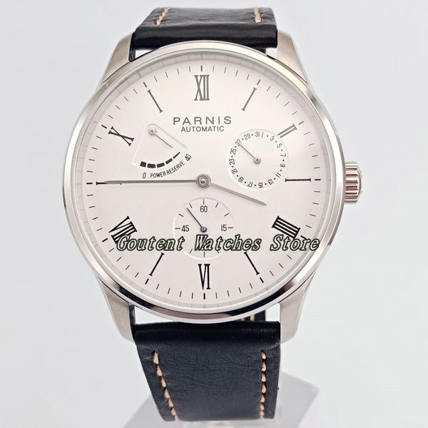 42mm date white dial stainless steel solid case power reserve automatic men's watch, Slivery;brown
42mm date white dial stainless steel solid case power reserve automatic men's watch, Slivery;brown