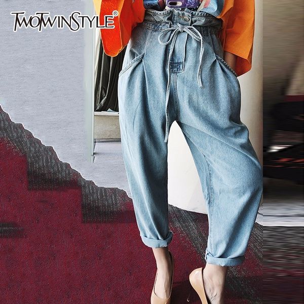twotwinstyle lace up jeans for women high waist ruffles pocket long haren pants large size summer autumn fashion casual clothing, Blue
twotwinstyle lace up jeans for women high waist ruffles pocket long haren pants large size summer autumn fashion casual clothing, Blue