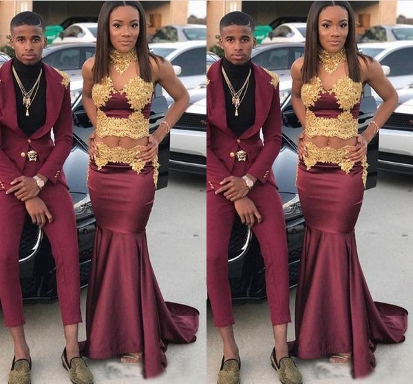 black girl two piece new burgundy mermaid prom dresses gold applique sweep train elegant formal dresses evening wear vestidos de fiesta
black girl two piece new burgundy mermaid prom dresses gold applique sweep train elegant formal dresses evening wear vestidos de fiesta