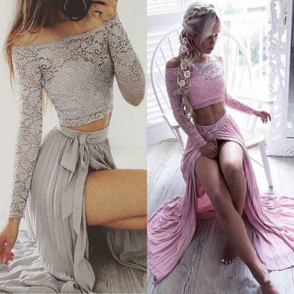 2018 Chiffon Off The Shoulder Two-Pieces Prom Dresses Lace Top A Line Illusion Long Sleeve Split Side Evening Party Gowns Bridesmaid Dresses
2018 Chiffon Off The Shoulder Two-Pieces Prom Dresses Lace Top A Line Illusion Long Sleeve Split Side Evening Party Gowns Bridesmaid Dresses