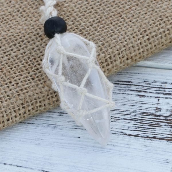 white crystal pendant cotton wire macrame natural stone necklace, Silver
white crystal pendant cotton wire macrame natural stone necklace, Silver