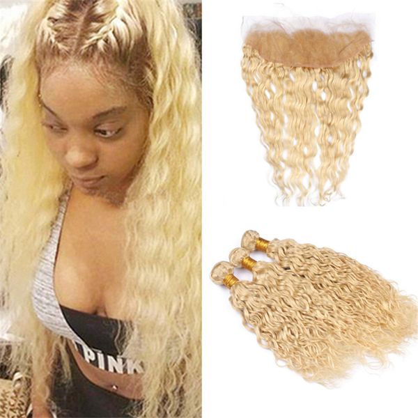 Bleach blonde brazilian water wave hair bundle with frontal clo ure 613 blonde wet and wavy virgin human hair weave with lace frontal
Bleach blonde brazilian water wave hair bundle with frontal clo ure 613 blonde wet and wavy virgin human hair weave with lace frontal