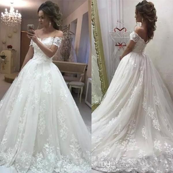 vintage a line wedding dresses off shoulder sweep train bridal gowns with lace applique plus size wedding gowns, White
vintage a line wedding dresses off shoulder sweep train bridal gowns with lace applique plus size wedding gowns, White