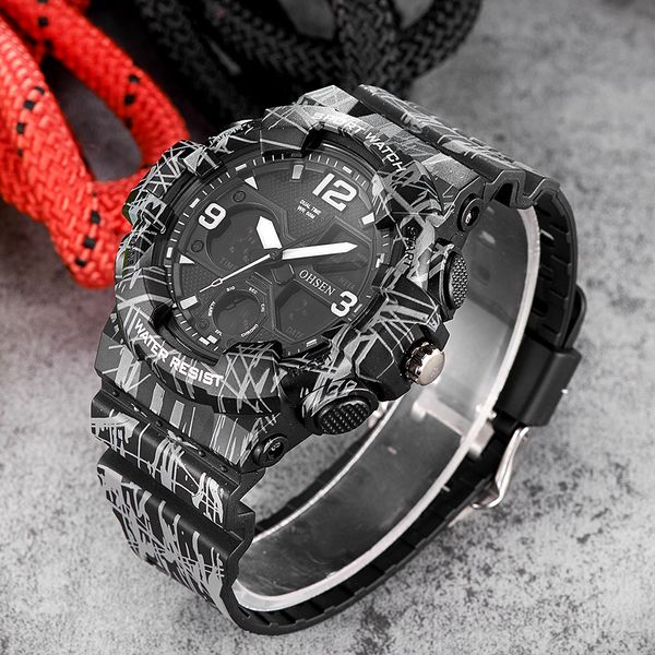 ohsen fashion quartz digital watch men led dual time man army wristwatch camouflage black rubber band swim sport watch relogios, Slivery;brown
ohsen fashion quartz digital watch men led dual time man army wristwatch camouflage black rubber band swim sport watch relogios, Slivery;brown