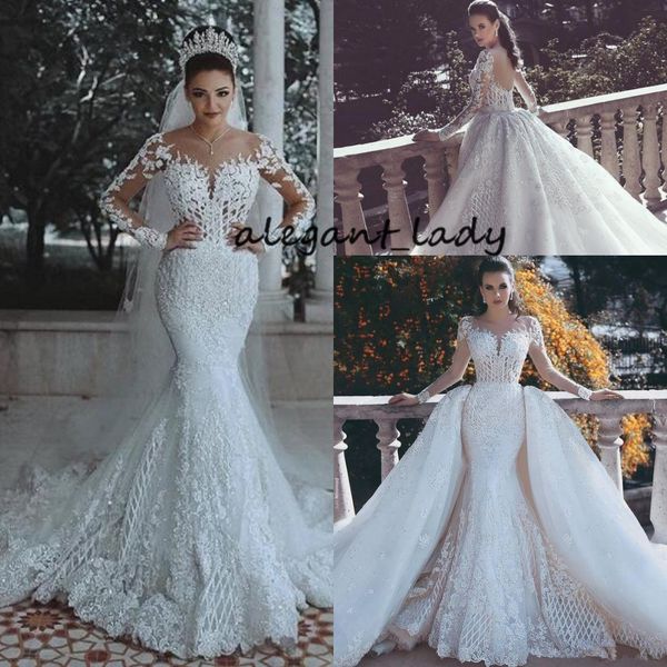 mermaid long sleeve wedding dresses with overskirt detachable train 2018 luxury lace crystal detail dubai arabic princess wedding gown, White
mermaid long sleeve wedding dresses with overskirt detachable train 2018 luxury lace crystal detail dubai arabic princess wedding gown, White