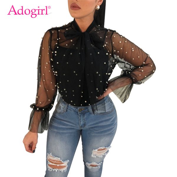 adogirl 2018 new sheer mesh pearls women blouses lace up bow collar lantern long sleeve casual ladies shirt clubwear blusas, White
adogirl 2018 new sheer mesh pearls women blouses lace up bow collar lantern long sleeve casual ladies shirt clubwear blusas, White