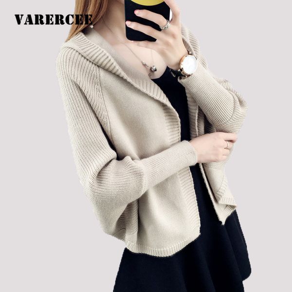 

varercee knitted sweaters cardigans women 2018 autumn winter wool blend knitwear female batwing sleeve hooded jumper femme coats, White;black