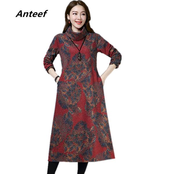 anteef шерстяные плюс размер старинные цветочные одежда повседневная свободные длинные осень зима платье элегантный женщины vestidos 2018 пл, White;black 
anteef шерстяные плюс размер старинные цветочные одежда повседневная свободные длинные осень зима платье элегантный женщины vestidos 2018 пл, White;black