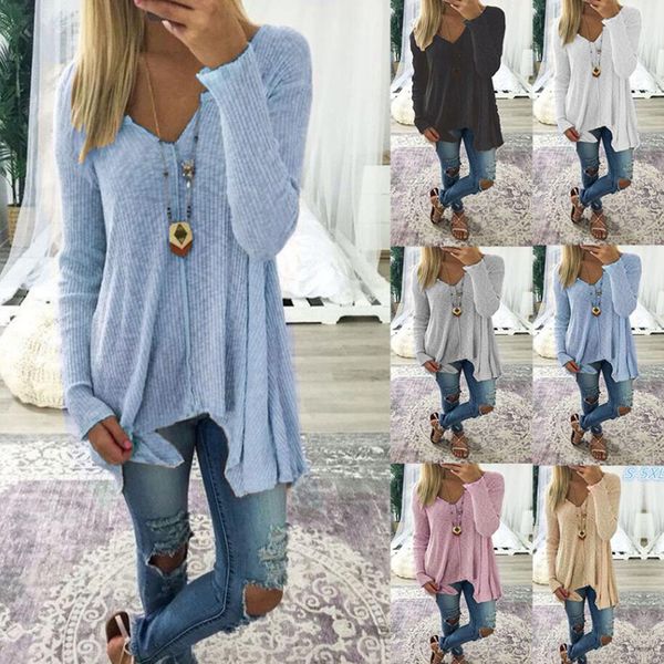 2018 solid colors v-neck blouses slim knitted long sleeve femme for women clothing shirt autumn irregular loose blouse, White
2018 solid colors v-neck blouses slim knitted long sleeve femme for women clothing shirt autumn irregular loose blouse, White