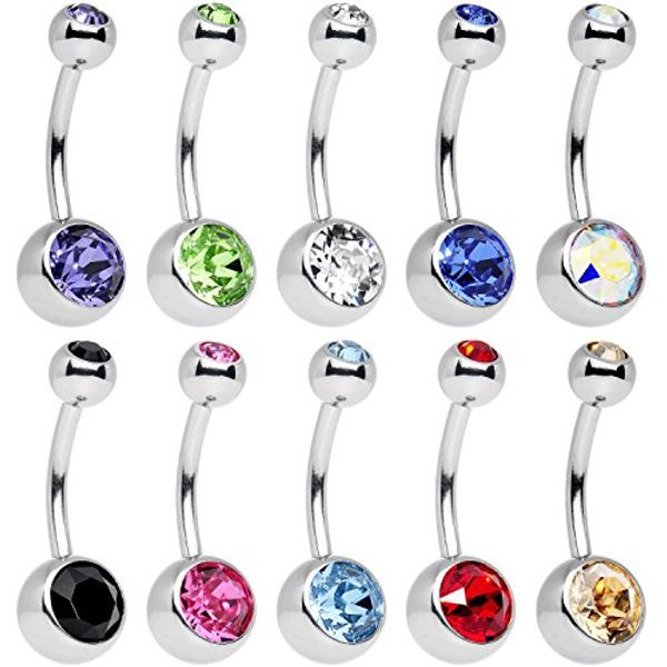 20 colors rhinestones anti allergy simple lounger stainless steel belly button rings navel piercing double crystal d477s, Silver
20 colors rhinestones anti allergy simple lounger stainless steel belly button rings navel piercing double crystal d477s, Silver