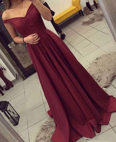 burgundy a line prom dresses off the shoulder satin floor length simple style formal long evening party celebrity gowns, Black;red
burgundy a line prom dresses off the shoulder satin floor length simple style formal long evening party celebrity gowns, Black;red