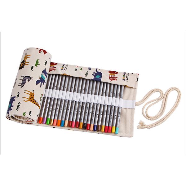

olike cute animals canvas handmade pencil case bags 36/48/72 holes roll pouch makeup cosmetic brush pen storage box bag school