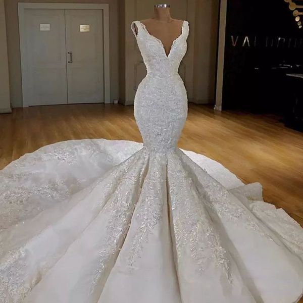 dubai chapel train wedding dresses deep v-neck sleeveless lace appliques wedding gowns custom made corset mermaid wedding dress, White
dubai chapel train wedding dresses deep v-neck sleeveless lace appliques wedding gowns custom made corset mermaid wedding dress, White