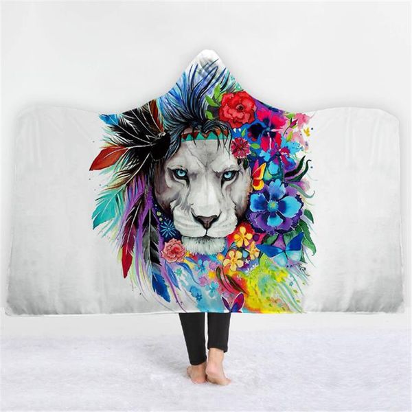 

printed hooded blanket 3d lion pixie cold art for adults kid warm wearable fleece woman throw blankets microfiber cloak on sofa