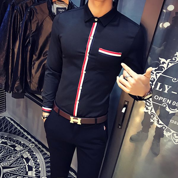 men dress shirts 2018 spring new slim fit casual party shirt men colorful ribbon design front pocket blouse homme, White;black
men dress shirts 2018 spring new slim fit casual party shirt men colorful ribbon design front pocket blouse homme, White;black