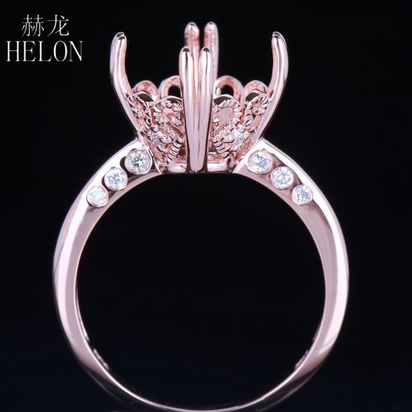 

helon 10-12mm round semi mount engagement ring solid 14k rose gold full cut si/h diamonds wedding ring women trendy fine jewelry, Golden;silver