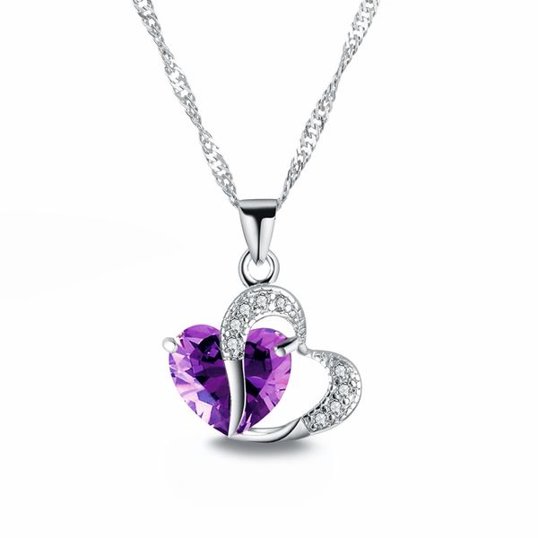 6 colors / heart-shaped crystal charm necklace zircon pendant necklace ladies gift 2018, Silver
6 colors / heart-shaped crystal charm necklace zircon pendant necklace ladies gift 2018, Silver
