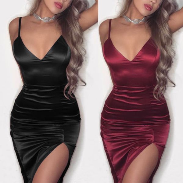 women sleeveless satin bodycon cocktail clubwear dresses deep v-neck party pencil mini dress, White;black
women sleeveless satin bodycon cocktail clubwear dresses deep v-neck party pencil mini dress, White;black