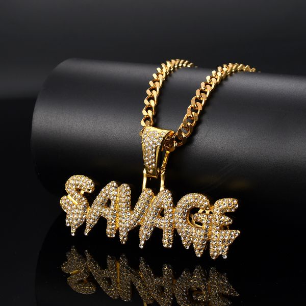 Bling bling Hip Hop SAVAGE Pendant Necklace Jewelry for men N309