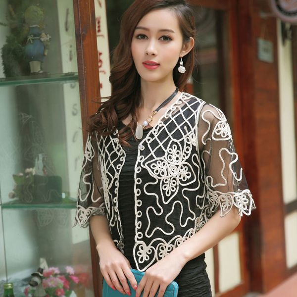 vintage 1920s gatsby women's cardigan coat half flare sleeve v-neck embroidery floral grid lace cardigan short cape shawl, White;black
vintage 1920s gatsby women's cardigan coat half flare sleeve v-neck embroidery floral grid lace cardigan short cape shawl, White;black