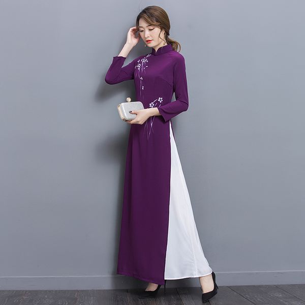 2018 summer aodai women qipao chinese style elegant qipao stand collar long sleeve casual chiffon long aodai, Red
2018 summer aodai women qipao chinese style elegant qipao stand collar long sleeve casual chiffon long aodai, Red