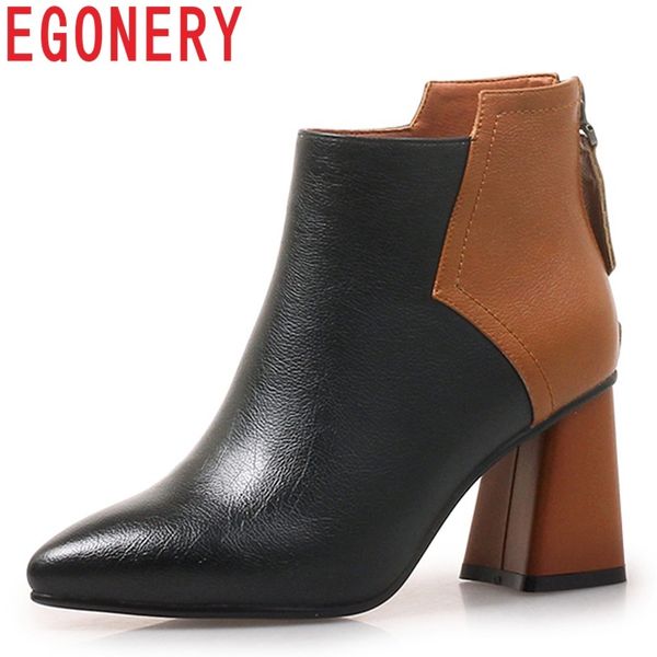 egonery winter new fashion mixed colors women shoes high hoof heels pointed toe zipper outside large size work ankle boots, Black
egonery winter new fashion mixed colors women shoes high hoof heels pointed toe zipper outside large size work ankle boots, Black