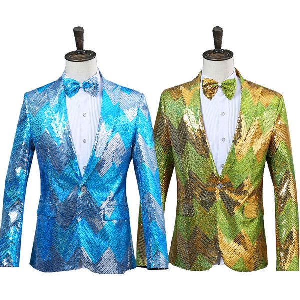 2017 blue sequins long sleeves wedding party groomsmen suit jacket/blazer bow with tie costumes for men, White;black
2017 blue sequins long sleeves wedding party groomsmen suit jacket/blazer bow with tie costumes for men, White;black