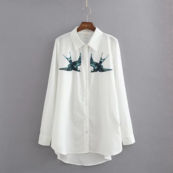 fashion blouse women shirt tze28 european and american fashion style swallows loose shirts, White
fashion blouse women shirt tze28 european and american fashion style swallows loose shirts, White