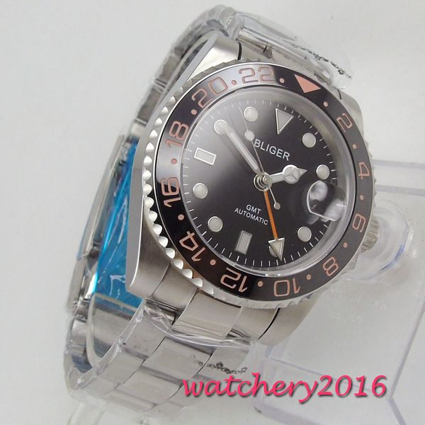 new 40mm bliger black dial sapphire glass calendar stainless steel gmt luminous hands luxury automatic movement men'e watch, Slivery;brown
new 40mm bliger black dial sapphire glass calendar stainless steel gmt luminous hands luxury automatic movement men'e watch, Slivery;brown