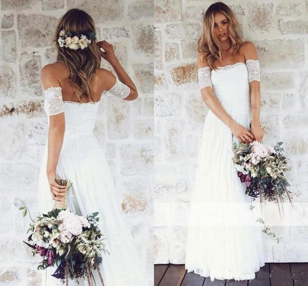 2017 vintage lace bohemain beach wedding dresses off the shoulder short sleeves custom made a line beach bridal gowns vestidos de novia, White
2017 vintage lace bohemain beach wedding dresses off the shoulder short sleeves custom made a line beach bridal gowns vestidos de novia, White
