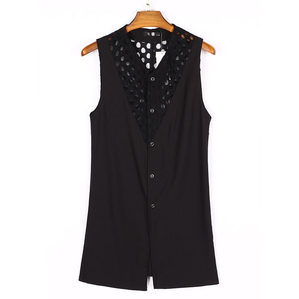 2018 new men's clothing hair stylist gd fashion summer hollow out middle length suit collar thin vest singer costumes, Black;white
2018 new men's clothing hair stylist gd fashion summer hollow out middle length suit collar thin vest singer costumes, Black;white